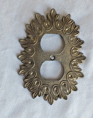 antiqued brass light electric outlet wall plate cover vintage EDMAR OVAL ornate - Image 1 of 3