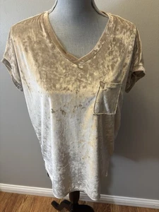 Abound Kurzarm High Low cremefarben Velours Damen Top Größe Small - Bild 1 von 3
