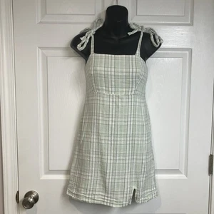 Hollister Green White Plaid Y2K Tie Strap Smocked Mini Dress Size S Cottage - Picture 1 of 14