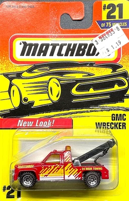 VINTAGE 1987 Matchbox #21 Red & Yellow GMC Wrecker-SEALED ON CARD - Image 1 of 2