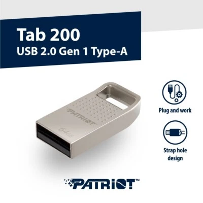 Patriot TAB 200 16GB 32GB 64GB USB 2.0 Gen 1 Nano Aluminum Capless Flash Drive - Image 1 of 4