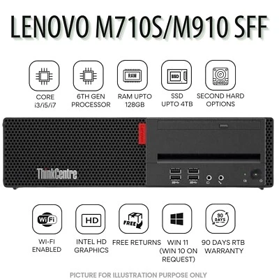 Lenovo ThinkCentre M910 SFF Intel Core i7 6700 64GB RAM 1TB SSD Wi-Fi Enabeld PC - Image 1 of 4