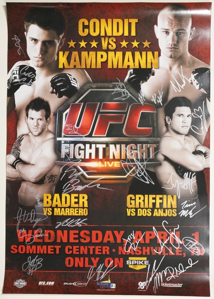 Cartel Carlos Condit v Martin Kampmann +20 firmado con tarjeta UFC Fight Night 18 SBC Foto 1 de 4