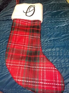 WONDERSHOP TARGET TARTAN RED CHRISTMAS STOCKING LETTER O MONOGRAM RED 18" NEW - Picture 1 of 5