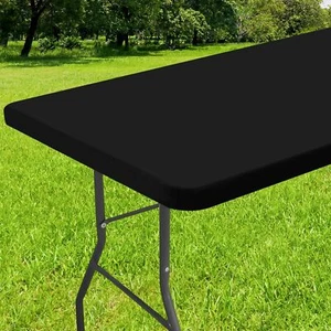 Elastic Vinyl Tablecloth for 6ft Tables, Waterproof & Wipeable (Black, 36"x72") - Picture 1 of 7
