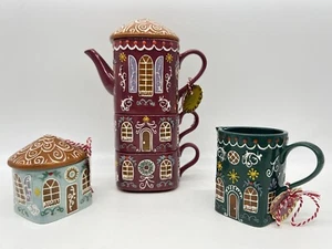 Anthropologie Ingwer Keramik Steinzeug Teekanne, Milchkännchen und Zuckerdose Set  - Bild 1 von 15