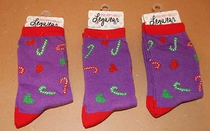 Christmas Everything Legwear Novelty Socks Girls Size 9 to 3 3pr Candy Canes 27D - Picture 1 of 4