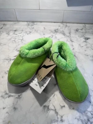 Norty kid toddler slip on footwear size 12 lime faux fur memory foam rubber sole - Image 1 of 4