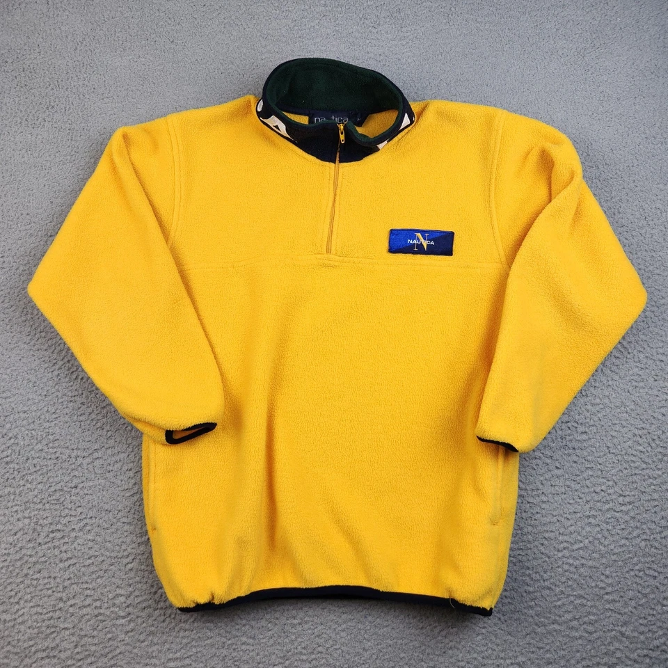 VTG Nautica Fleece Boys Med (12-14) 1/4 Zip Y2K 90s Color Block Collar Spell Out - Image 1 of 4