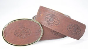 Landes Vintage Size M Brown Leather Tooled Floral Belt - Picture 1 of 9