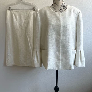 Preston & York 2piece Suit jacket & Skirt 18 White Tweed Career Office Formal - Picture 1 of 18