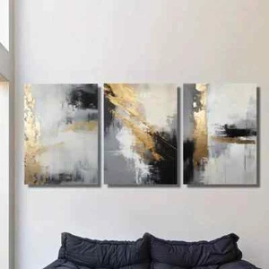 3pcs  Golden Black Abstract Modern Textured Metal Print Ready to Hang Art - Picture 1 of 8