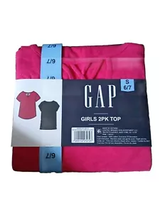 Girls 2 Pack GAP  T-Shirts Size 6/7 Hot Pink & Black  New - Picture 1 of 4