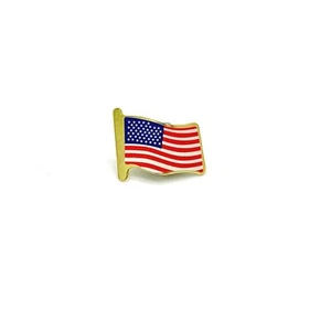 American Flag Lapel Pin USA Patriotic Enamel Gold Tone Metal - Picture 1 of 4