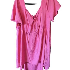 Torrid Womens Hot Pink Tie-Front Ruffled Short Sleeve Hi-Lo Dress Size 1 - Picture 1 of 13