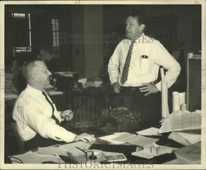 1962 Press Photo Jeff Davis and George W. Healey, Jr. in Office Setting