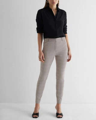 НОВЫЙ EXPRESS $88 СЕРО-СЕРЫЙ КЛЕТКУ РЕДАКТОР ВЫСОКАЯ ТАЛИЯ УЗКИЕ БРЮКИ РАЗМЕР 8 - Изображение 1 из 4