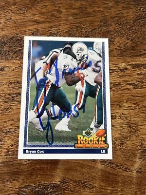 Bryan Cox IP Signed 1991 Upper Deck Rookie Football Card Dolphins Autographed - Image 1 of 2