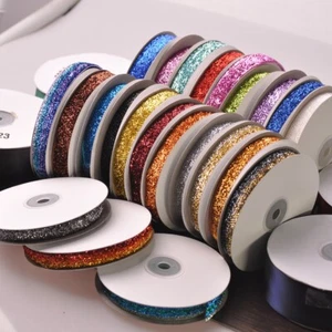 10 Yards 3/8"(10mm) 5/8"(15mm) Glitter Sparkle Flocked Velvet Ribbon Decoration - Picture 1 of 26