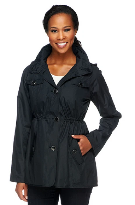 Chaqueta Anorak Dennis Basso Resistente al Agua Forrada Floral con Capucha, Negra, S, $74 Foto 1 de 1