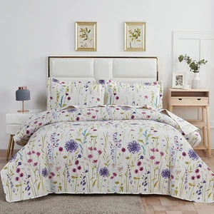 Purple Blue Green Floral Quilts Dandelion Bedspread Full/Queen Size Lightweight  - Picture 1 of 6