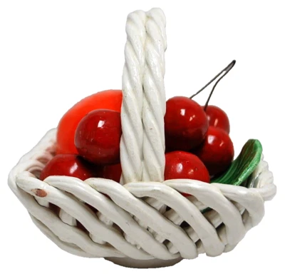 Lattice Basket of Fruit Bassano Italian Handmade & Painted Ceramic Art     S8273 - Image 1 of 4