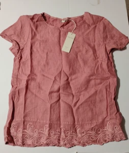 NWT - Lina Tomei Top Womens Pink Rose Linen Embroidered Italy New - Bild 1 von 6