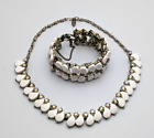 Vintage 1950s White plastic cabochon AB Rhinestone Bracelet Necklace Fashion