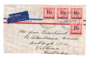 NEW ZEALAND 1950 6d ( 1 1/2d x4) on Air Front to Australia,cds GREYMOUTH - Bild 1 von 1