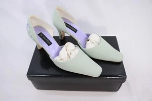 Jacques Vert Sage Green Fabric Flowers Shoes Size UK 4 EU 37 Heels - Picture 1 of 16