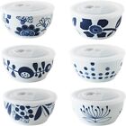Set Of 6 Hasami Ware Ceramic Storage Bowl W/Lid Rice Bowl Styllish Flower Japan