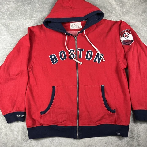 Mitchell Ness Hoodie Mens Extra Large Red Boston Red Sox Fenway Full Zip Cover