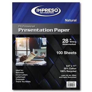 Papel de currículum/presentación, 100 hojas, 8,5 x 11, 28 lb, 25 % algodón, 100 % reciclado - Imagen 1 de 8