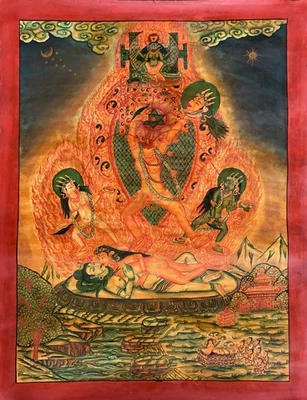 BARNIZ AL ÓLEO CHHINNAMASTA YOGINI NEWARI PAUBHA THANGKA KALI TANTRA ARTE SAGRADO Foto 1 de 4