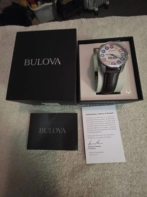 Bulova 96A153 Anniversary M & M's Classic Quartz Silver Dial Men's Leather Watch - Image 1 of 4