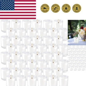 48 White Votive Candles in Clear Glass - Perfect for Parties & Emergency Use - Picture 1 of 8