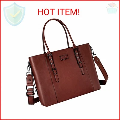 MOSISO PU Leather Laptop Tote Bag for Women (17-17.3 inch), Brown - Image 1 of 2