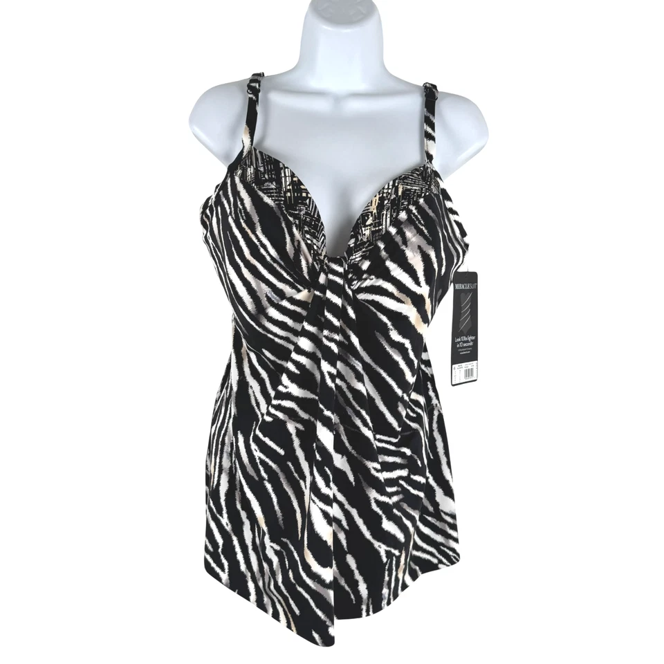Miraclesuit Marina Tankini Swim Top Size 16 Zebra Animal Print SW-2106