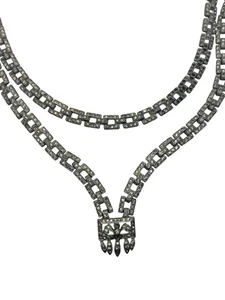 Art Deco silver tone clear rhinestone long vintage necklace  - Picture 1 of 18