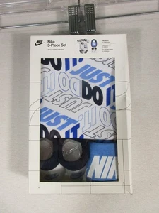 Nike Baby 3-teiliges Set Body Lätzchen & Booties Rundhals Kurzarm Gr. NB blau - Bild 1 von 6