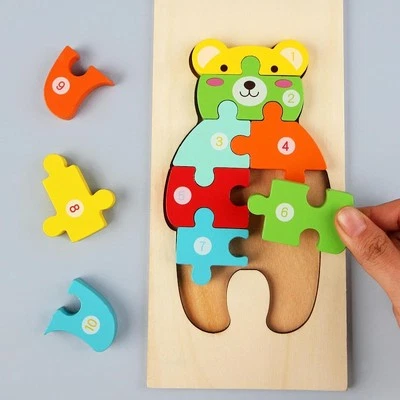 Wooden Bear Puzzles Animal Jigsaw Toys Preschool Learning - Image 1 of 4