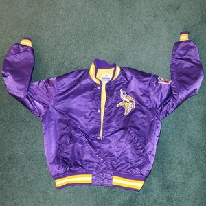 Vintage 80s Minnesota Vikings Starter Jacket Satin Shell Purple Sz XL - Picture 1 of 14