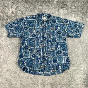 Vintage Big Dogs Shirt Mens 2XL Blue Hawaiian Tiki Aloha Rayon Button Up Floral - Picture 1 of 10