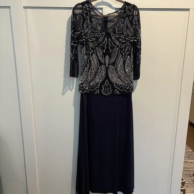 Vestido de noche Pisarro para mujer 10 azul marino con cuentas lentejuelas transparente formal largo Foto 1 de 4