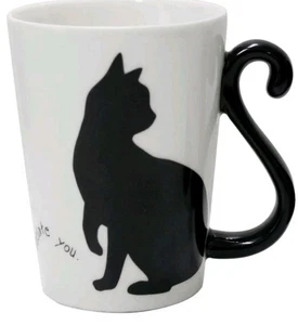 Japanese SOCONICO Black Cat On White Mug W/ Black Tail Handle 8oz 3 7/8" Tall - Picture 1 of 10