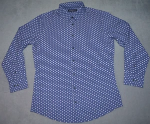 Mizzen Main Leeward Mens L Trim Fit Button Down Geometric Blue Long Sleeve Shirt - Picture 1 of 11