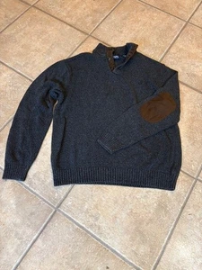CHAPS ~ 100% Cotton Knitted Faux Leather Elbows Sweater Dark Blue Size XL - Picture 1 of 2