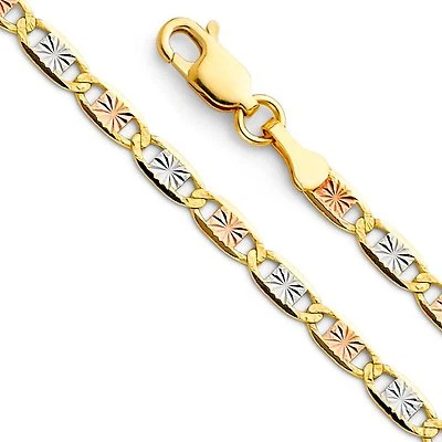 14K Solid TriColor Gold Valentino Star Chain 1.5-6mm Men Women Necklace Italy - Image 1 of 4