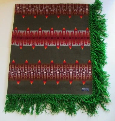  VTG Pendleton  Beaver Brown Southwest Native Fringed Wool Blanket 59" x 65" - Image 1 of 4