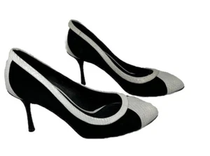 Tacón Dolce Gabbana negro/blanco gamuza/estampado animal, talla 5 - Imagen 1 de 8